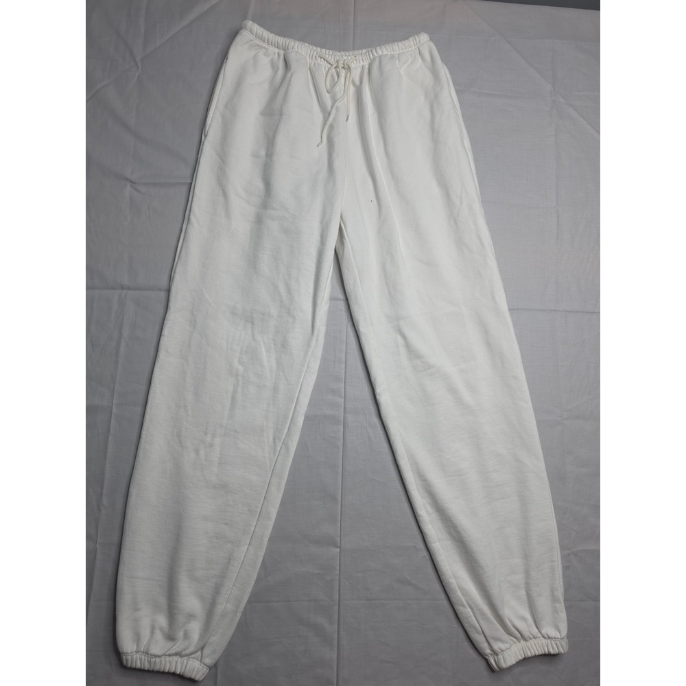John Galt Sweatpants Women 27 White Lined Tapered Leg Drawstring Athletic Jogger
